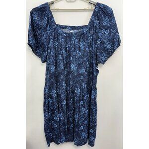 Old Navy Dress Smocked Waist Puff Short Sleeve Cottagecore Floral Blue Womens 4X